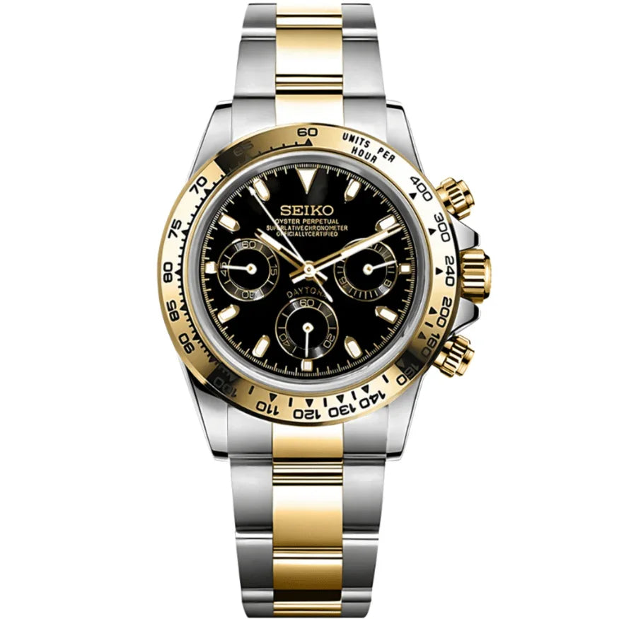 SEIKTONA | Black Panda Two-Tone VK63 - WB MOD WATCHES