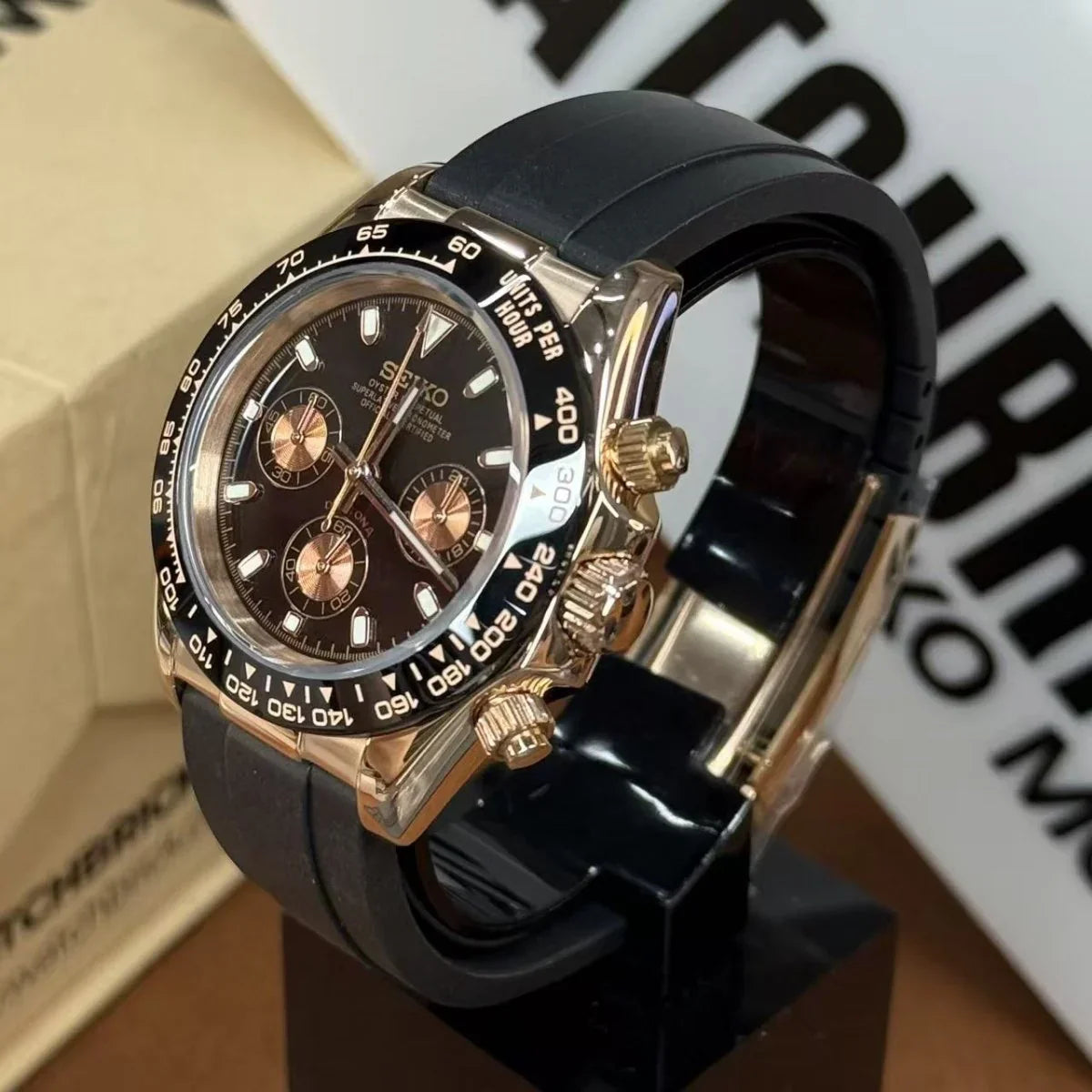 SEIKTONA | Rose Black Rubber VK63 - WB MOD WATCHES