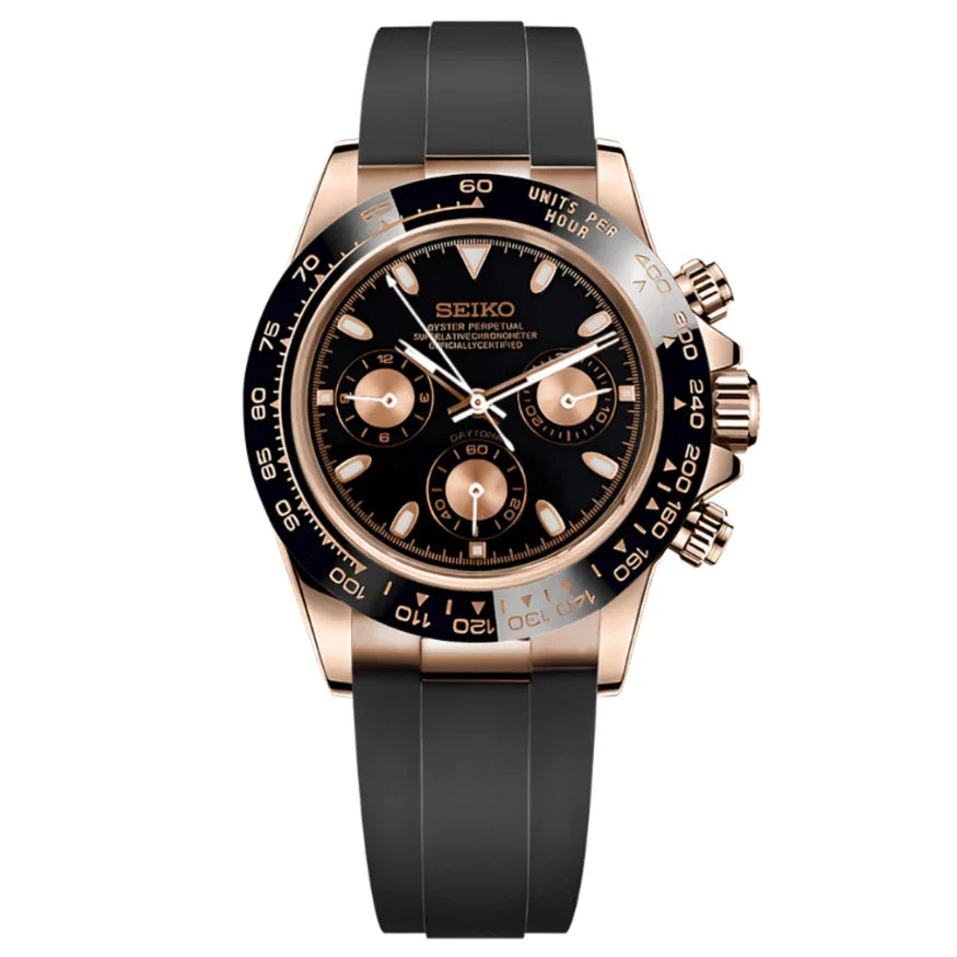 SEIKTONA | Rose Black Rubber VK63 - WB MOD WATCHES